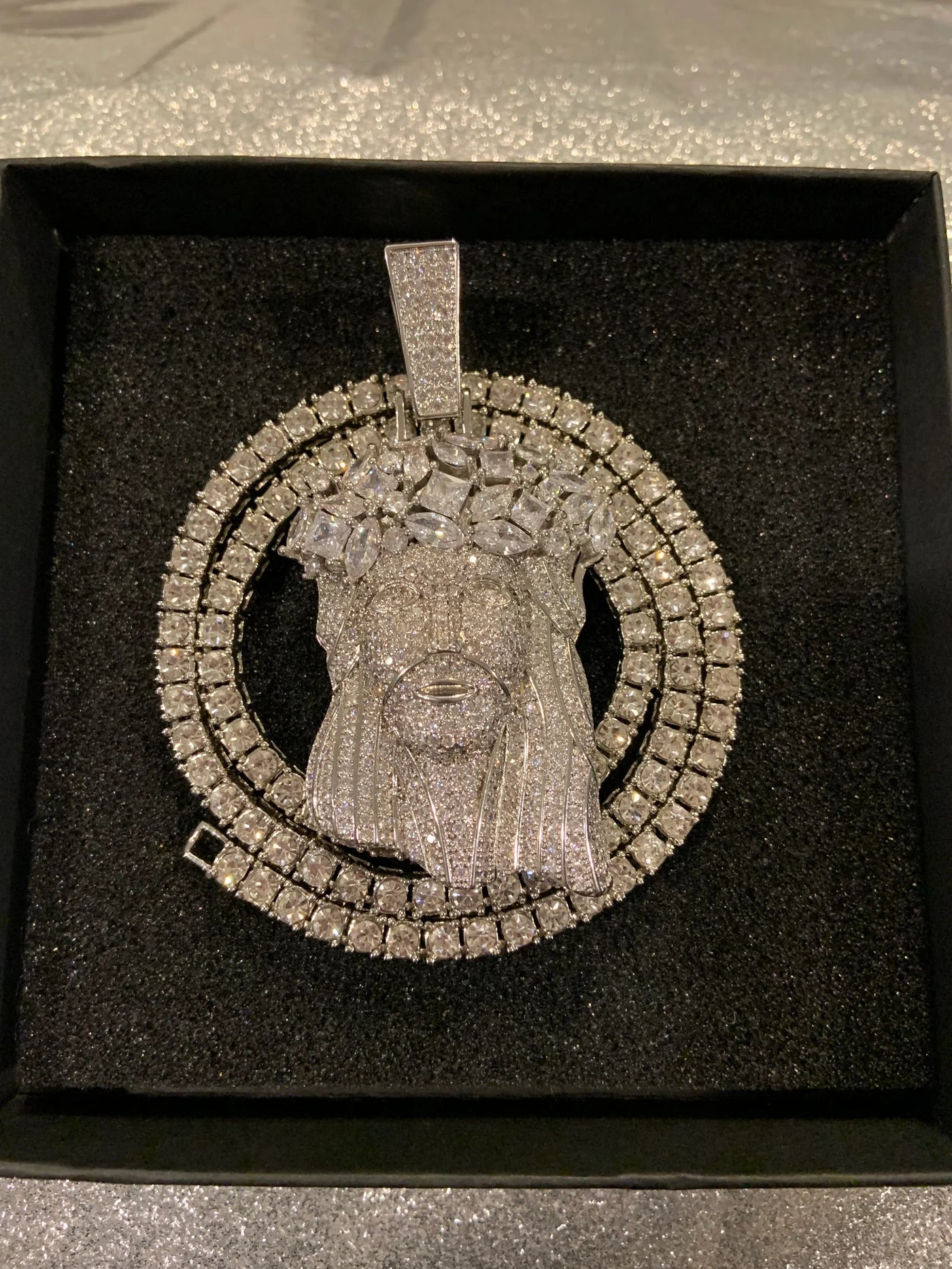 Large Jesus Pendant- Tennis Chain